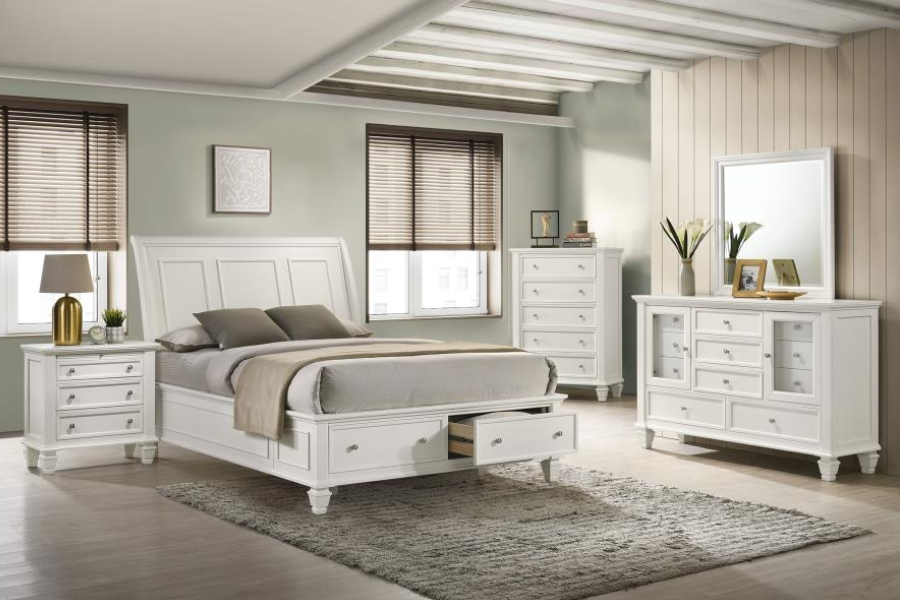 Sandy Beach Wood Eastern King Storage Panel Bed Cream White 201309KE