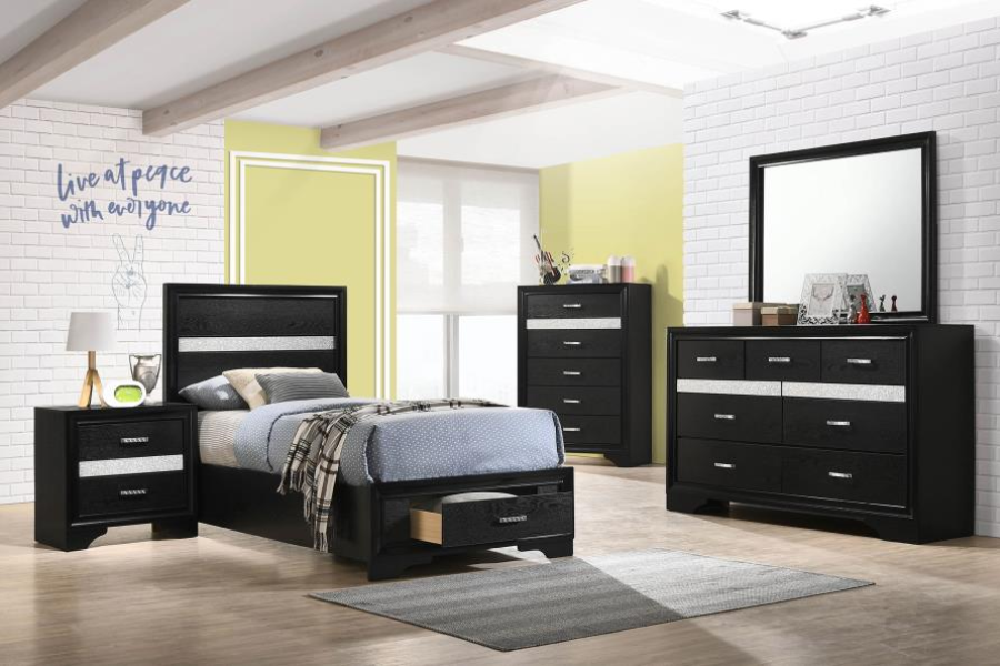 Miranda 51-inch Wood Twin Storage Panel Bed Black 206361T Comming Soon