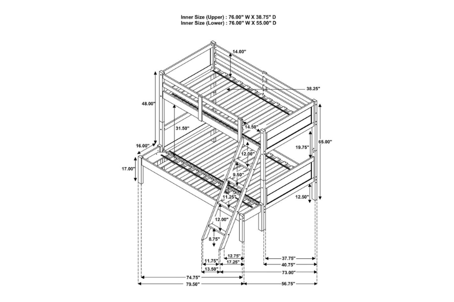 Ryder Wood Twin Over Full Bunk Bed Weathered Taupe 400819