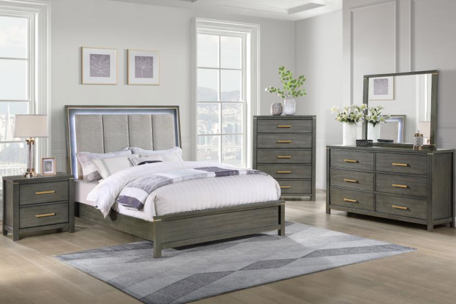 Kieran Wood Eastern King LED Panel Bed Grey 224741KE