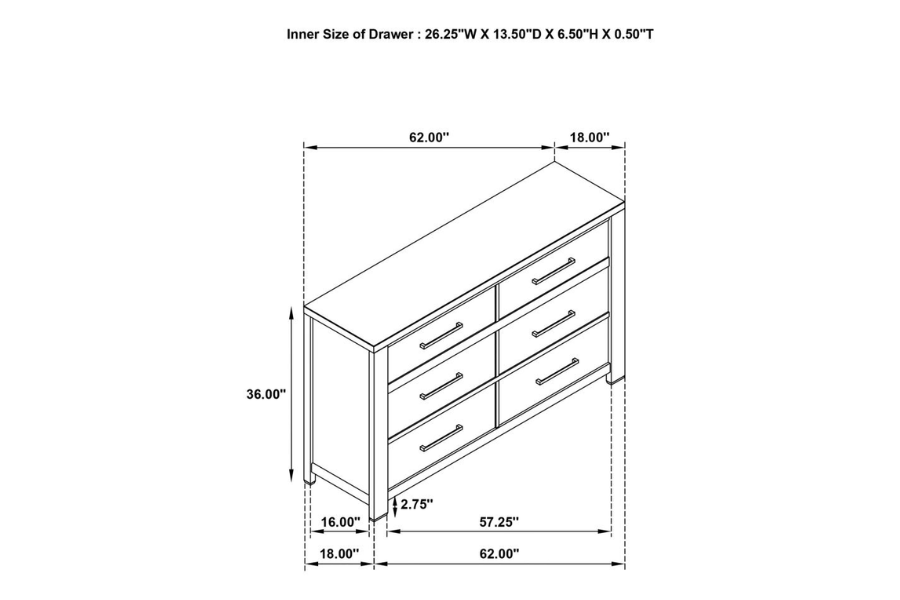 Kieran 6-drawer Dresser Grey 224743