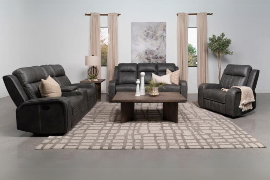 Raelynn Upholstered Track Arm Motion Sofa Grey	 603191