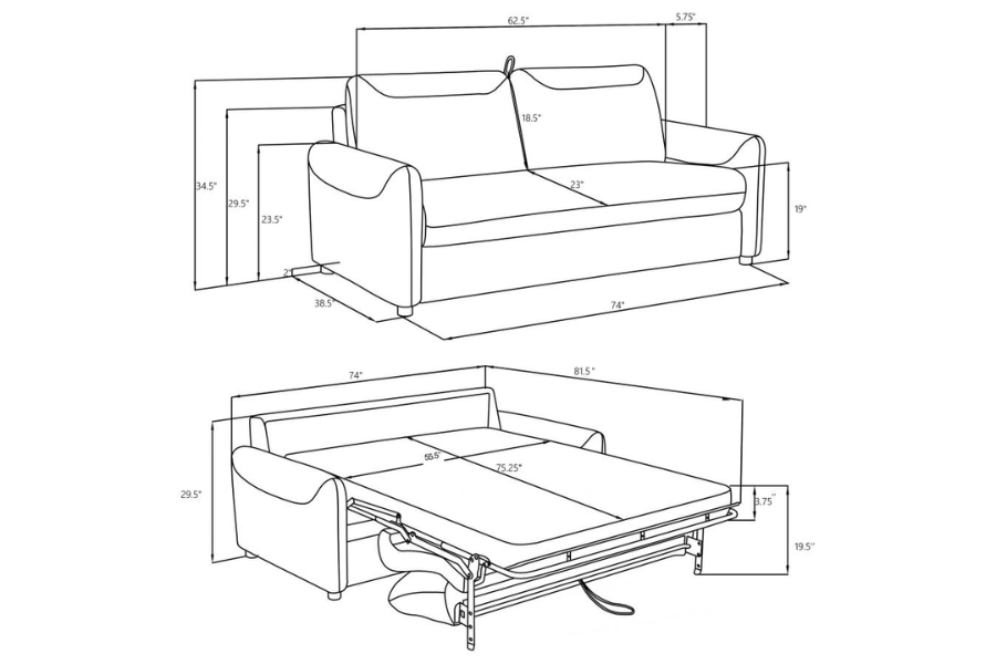 Próximamente sofá cama tapizado Rylie con colchón tamaño queen gris 360029 