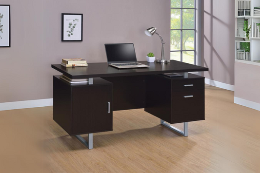 Lawtey Rectangular Storage Office Desk Cappuccino 801521