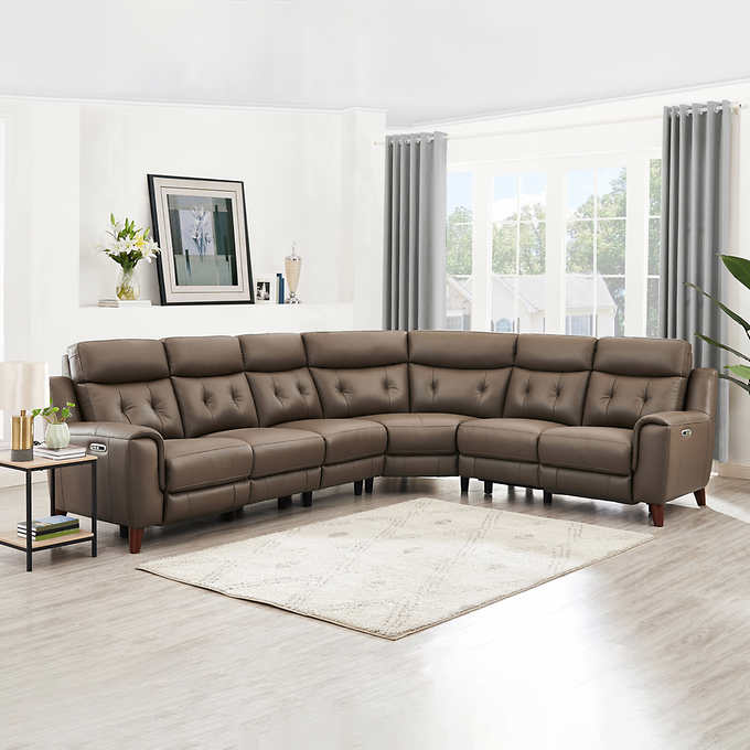 Malibu 4 piece Leather Power Reclining Sectional with Power Headrests Venini Furniture