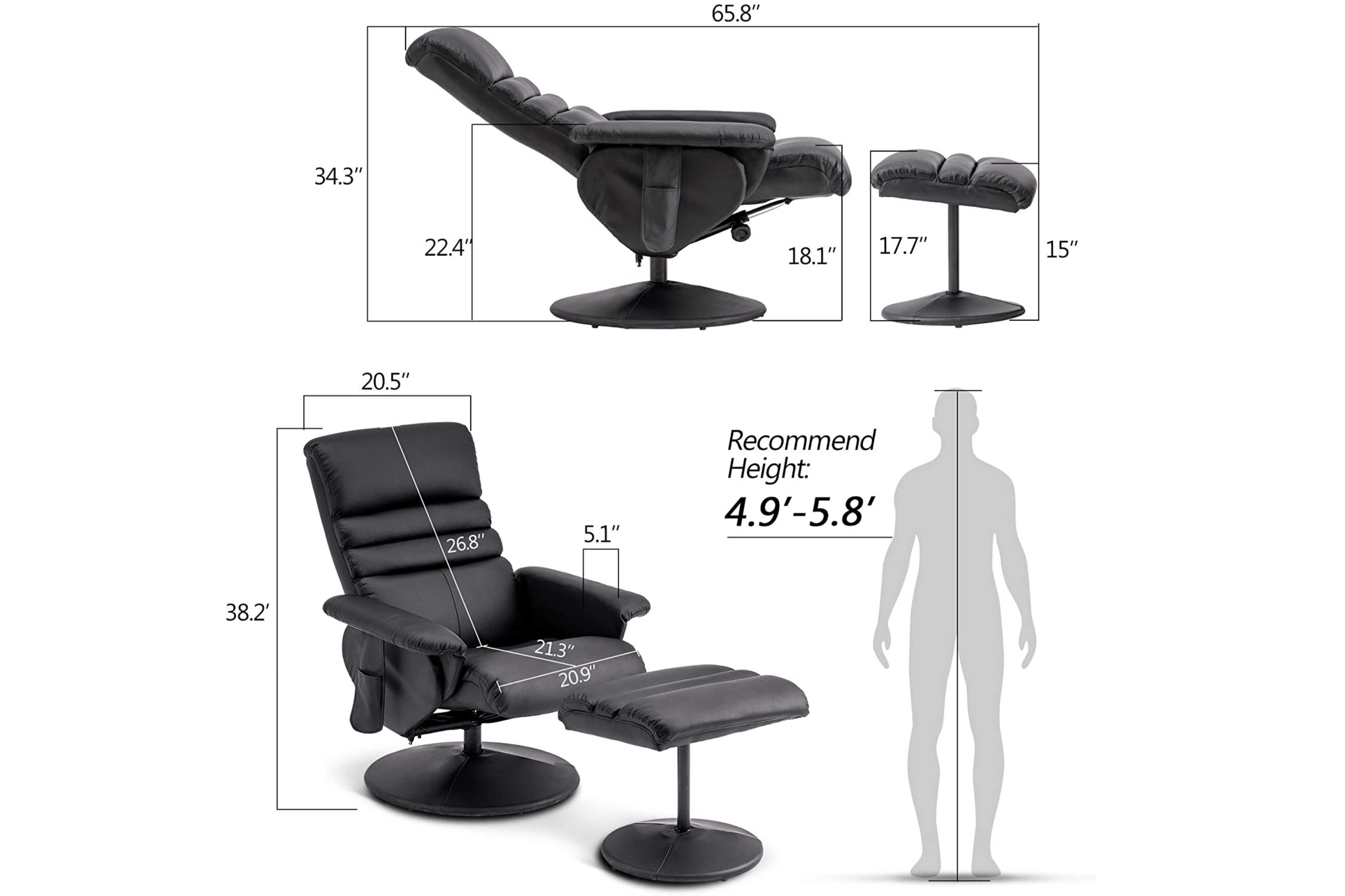 Mcombo recliner with ottoman reclining chair with vibration massage hot sale