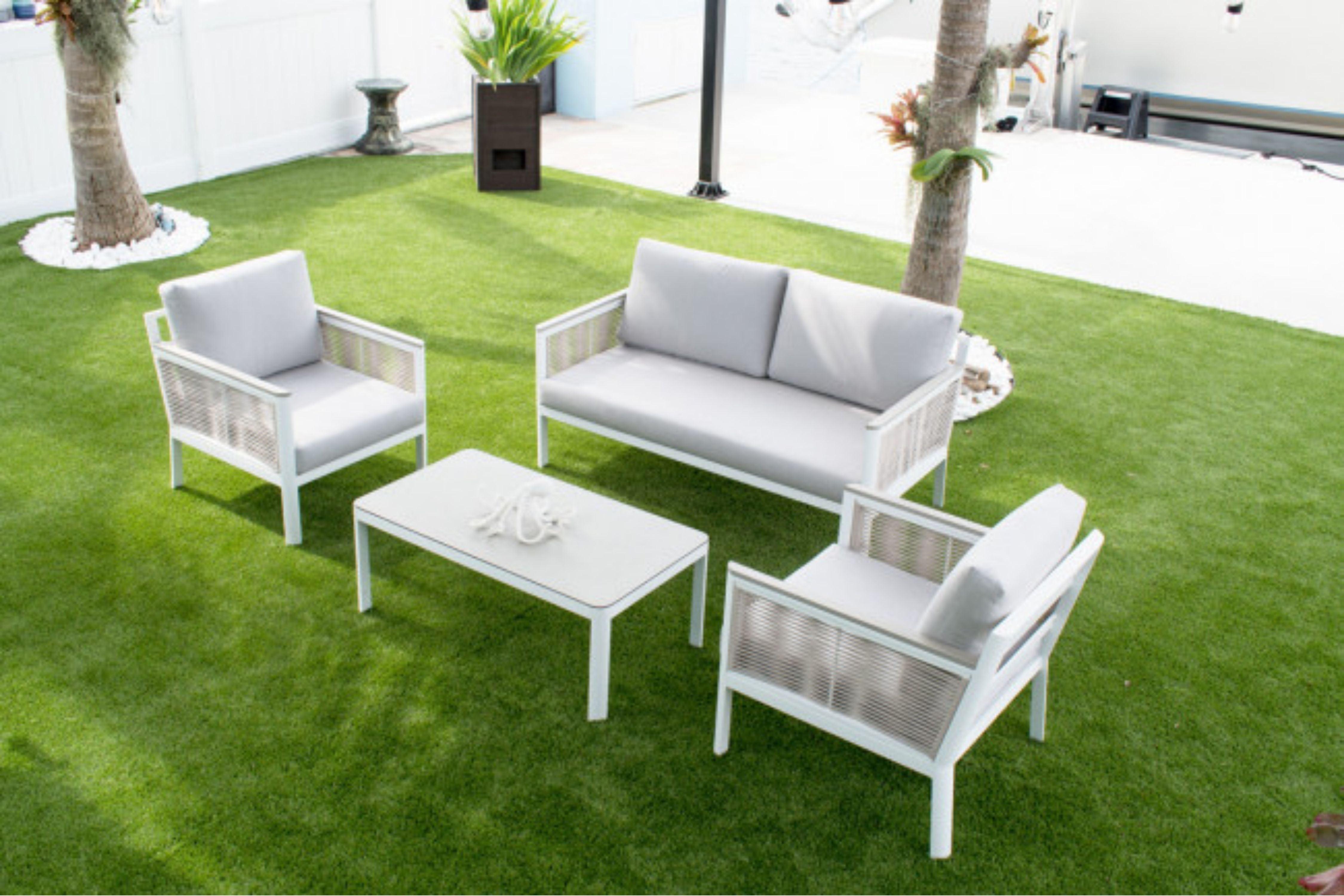 Santa Monica 4 PC Seating Set W/grey Cushions SKU: PJO-3701-WHT-4PC – Venini Furniture